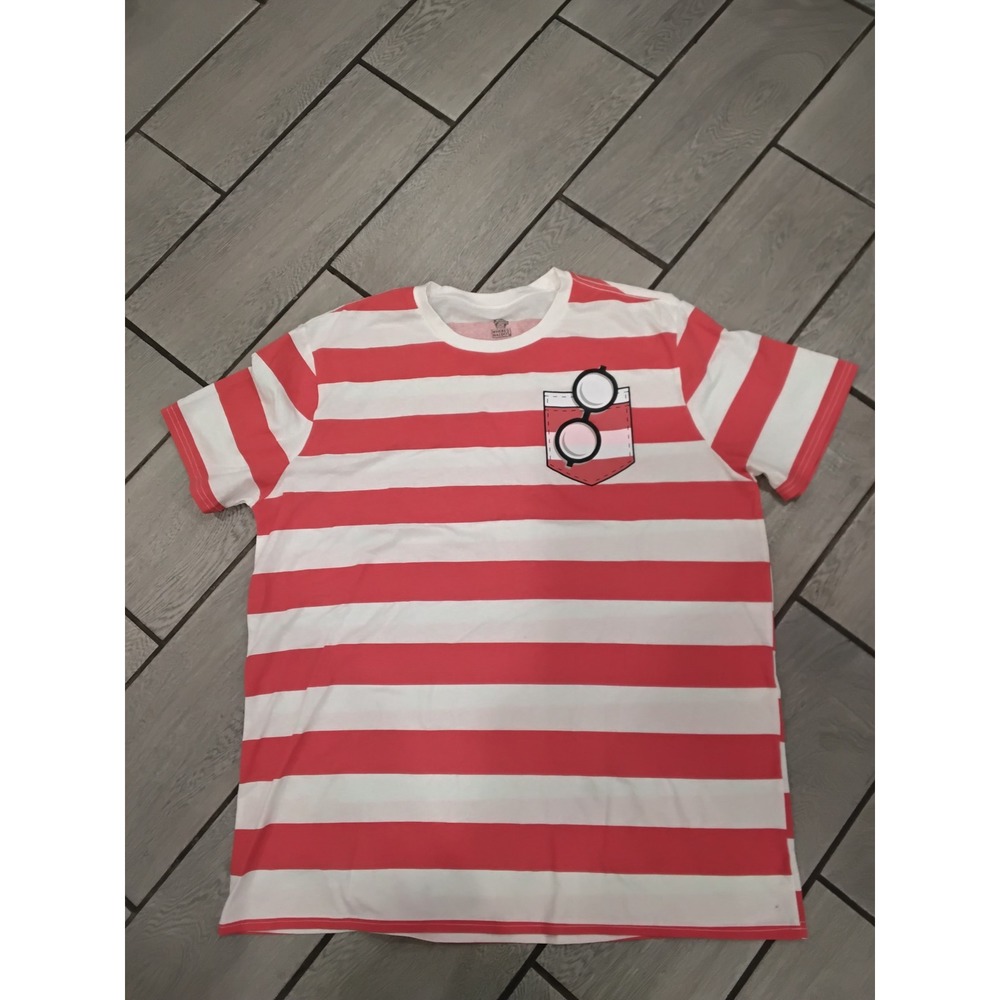 Where's Waldo Red White Stripe Pocket Glasses Graphic T‎ Shirt 2XL